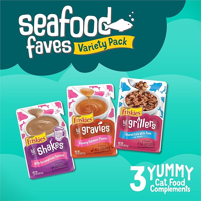 Purina Friskies Seafood Faves Wet Cat Food Variety Pack Lickable Gravy Cat Food Topper - 24 ct. Box