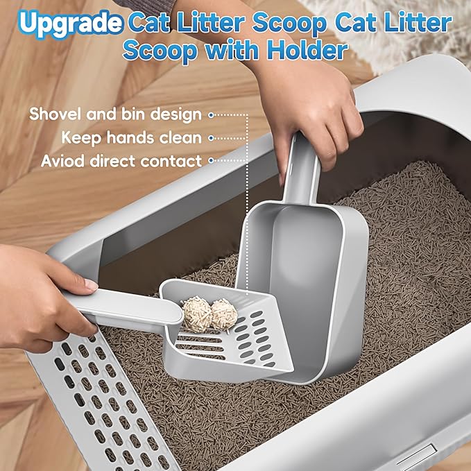 2 Pack Stainless Steel Cat Litter Box with Lid, XL Extra Large Metal Kitty Litter Box for Big Cats, 24" L x 16" W x 12" H, Enclosed Litter Box High Sided, Non-Sticky, Include Litter Scoop
