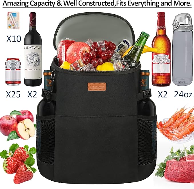 Camping Cooler Backpack 30 Cans, Soft Backpack Coolers Insulated Leak Proof Travel Cooler Bag Waterproof Lunch Picnic Beach Work Trip Thermal Bag Drink Beverage Beer Bag Cooler