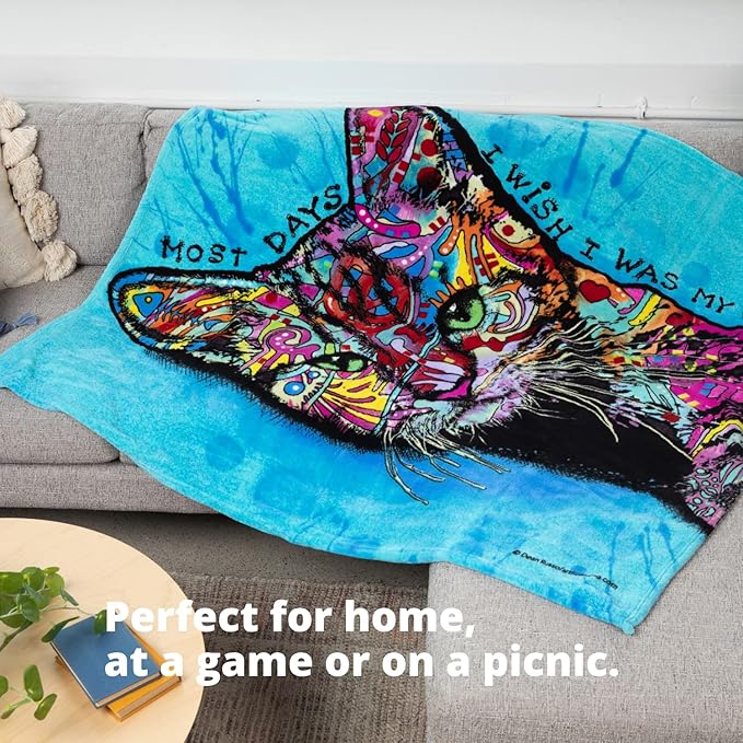 Dawhud Direct 50x60-Inch Fleece Throw Blanket - Dean Russo Cat Blanket for Adults and Kids - Soft and Cozy for Bed, Couch, or Travel - Thoughtful Cat Lover Gifts for Women