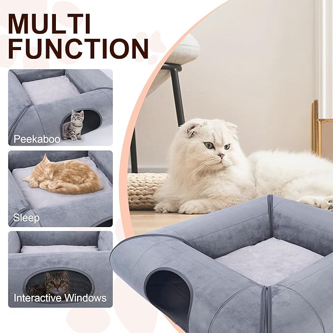 Hilltown Cat Tunnel for Indoor Cats, Anti Scratch Cat Tunnel Bed and Cave, Cat House with Hideaway Make Cats Busy and Funny-1