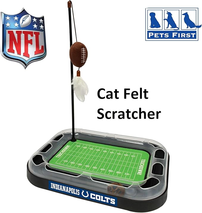 Cat Catnip Pets First NFL Indianapolis Colts Football Field CAT Scratcher Toy with Catnip Filled Plush Football Toy&Feather Cat Toy Hanging. Jingle Bell Interactive Ball Cat Chasing 5-in-1 Kitty Toy