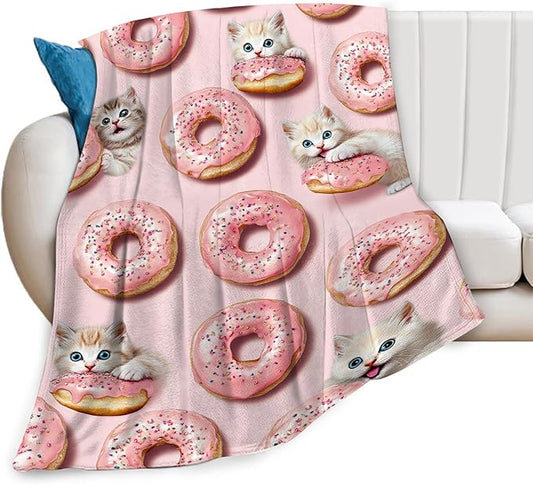 Cat Donut Throw Blanket - Soft, Warm Fleece Plush for Bed, Sofa, Couch - 40"x50" - Kids, Girls, Boys, Women, Cat Lovers