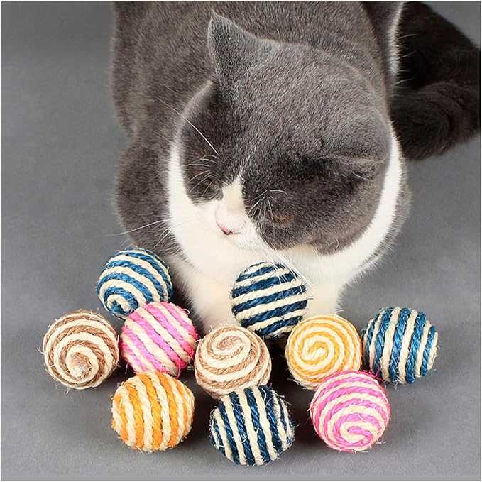 WishLotus Cat Sisal Ball 5 Packs, 4.5CM Assorted Colored Sisal Balls for Cats to Scratch, Pat, Bite or Chase, Interactive Cat Toys for Indoors Cats Random Color(4.5cm 5pcs)