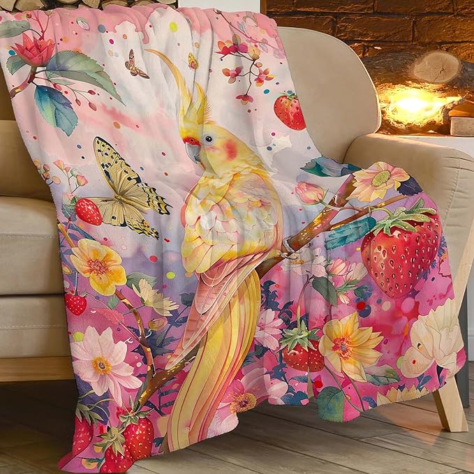 Cockatiel Throw Blanket Cockatiel Parrot Bird Gifts for Kids Girls Adults Women Soft Cozy Warm Plush Fluffy Fuzzy Fleece Blanket Decor 40''X50''