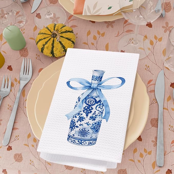 SPBL&L Chinoiserie Decor Kitchen Towels, Blue and White Chinoiserie Champagne Decorative Dish Tea Hand Towels for Bathroom, Grandmillenial Decor for Kitchen, 16x24 Inches