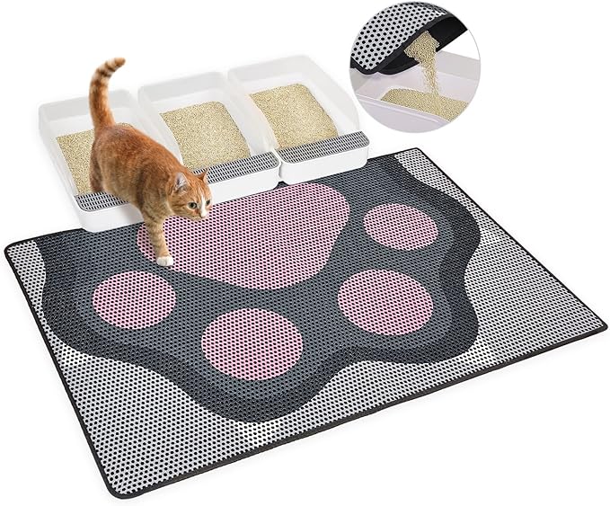 Bienbee Cat Litter Mat, 46"x27" Jumbo Cat Litter Trapping Mat, Double Layer Litter Mat with Non-Slip Rubber Bottom, Urine and Water Proof, Keeps Floors Clean Cat Claw XL
