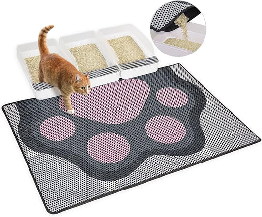 Bienbee Cat Litter Mat, 46"x27" Jumbo Cat Litter Trapping Mat, Double Layer Litter Mat with Non-Slip Rubber Bottom, Urine and Water Proof, Keeps Floors Clean Cat Claw XL