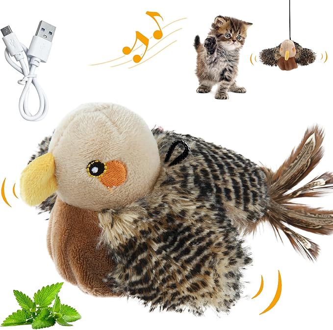 PETGEEK Gigwi Flapping Bird Cat Toys for Indoor Cats, Rechargeable Lifelike Interactive Bird Cat Toy Tweet, Flapping Wings & Lively Chirping, Best Gift for Birthday, Thanksgiving, Christmas, New Year