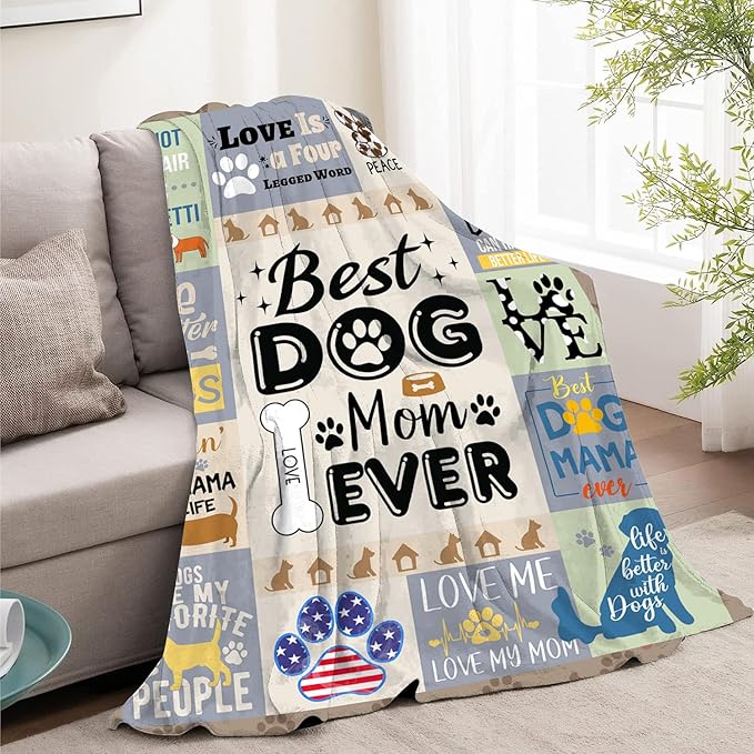 Dog Mom Gifts for Women, Gifts for Dog Lovers Women, Mothers Day Dogs Lovers Gift Throw Blanket 50x60 Inch