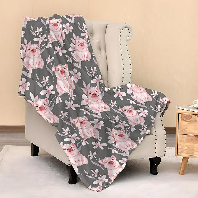 Cute Kids Pink Pigs Print Blanket Throw 60"x50", Plush Flannel Lightweight Blankets, Gifts for Boys Girls