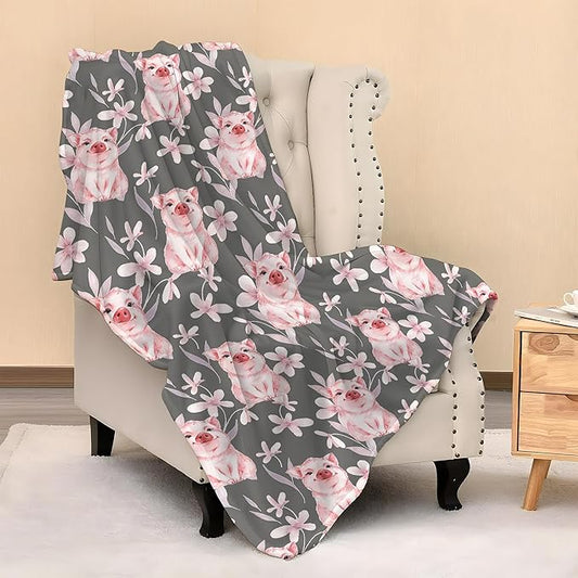 Cute Kids Pink Pigs Print Blanket Throw 60"x50", Plush Flannel Lightweight Blankets, Gifts for Boys Girls