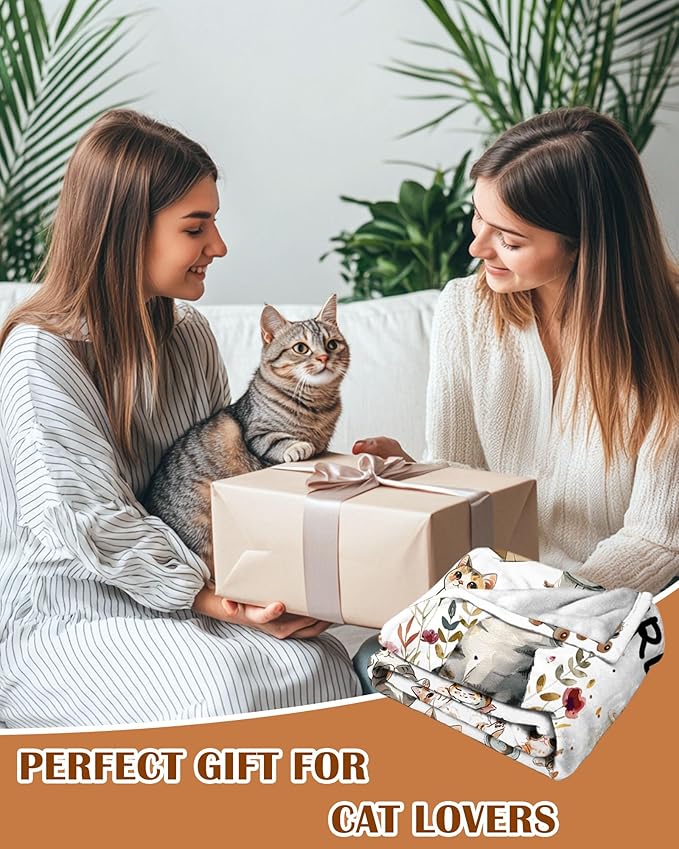 Cat Gifts for Women, Cat Blanket for Women, Cats Lover Blanket for Girls, Just A Girl Who Love Cats, Cat Themed Gifts Idea, Cartoon Cat Blanket for Girls 40" X 50"