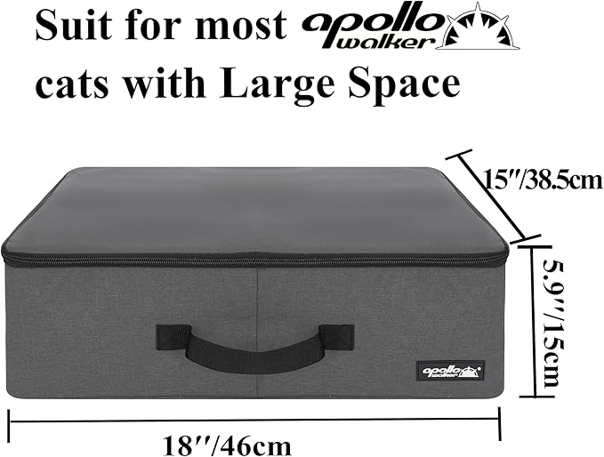 apollo walker Portable Cat Travel Litter Box with Zipped Waterproof Bag,Collapsible Litter Carrier for Cat with Zipped Lid and Handle, No Leakage, No Smell, Easy to Carry and Use in Hotels, Car Gray