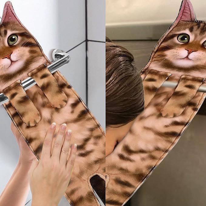 Cat Funny Hand Towels for Bathroom Kitchen- Cute Decorative Kitten Decor Hanging Face Towels- Unique Housewarming Valentines Mothers Birthday Gifts for Women Mom Cat Lovers