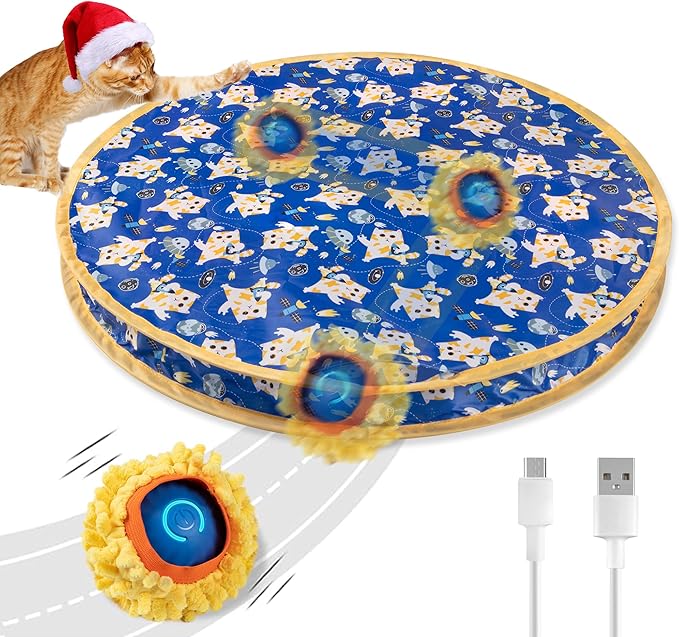 Interactive Cat Toys, Fast Rolling Ball in Play Pocket, Automatic Motion Activated Moving Ball Hide and Seek Mouse Catching Game