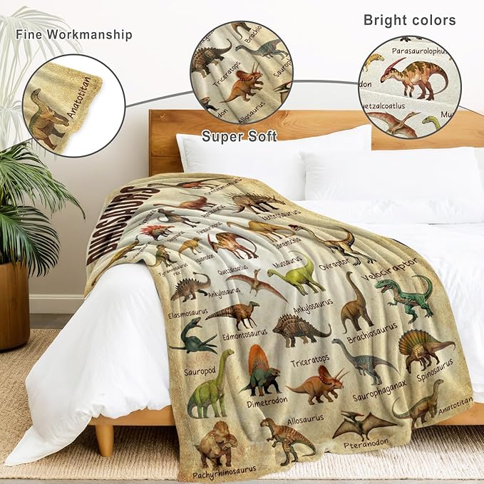 Dinosaur Blanket for Kids, Educational Gifts for Dinosaur Lovers Children Boy Girl, Jurassic World Dinosaurs Throw Blanket Ultra-Soft Skin-Friendly for Sofa Bed Home Dino Room Decor 50 * 60in