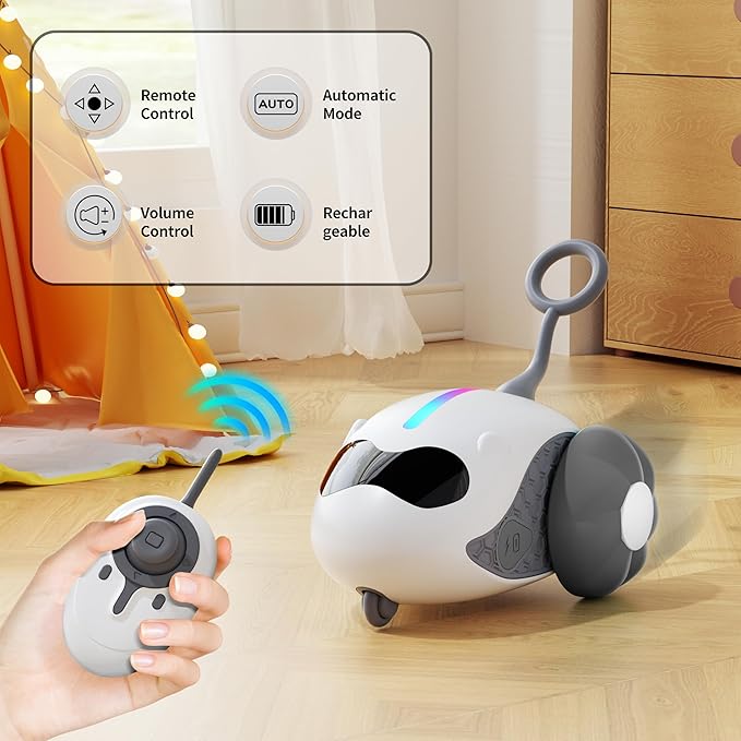 Interactive Cat Toys for Indoor Cats with Upgraded Rechargeable Joystick Remote Control Smart Automatic Moving Cat Toys with 2 Modes Kitten Toys for All Breeds of Bored Cat Exercise-Gray