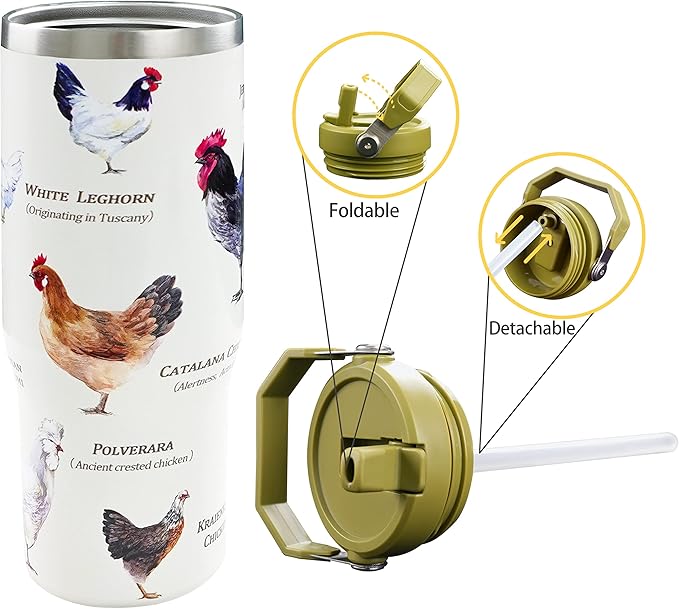 30oz Chicken Tumbler with Handle and Straw, Stainless Steel Vacuum Insulated Coffee Tumbler, Travel Mug Water Bottle, chicken Stuff Accessories Decor, chicken Gifts for Women