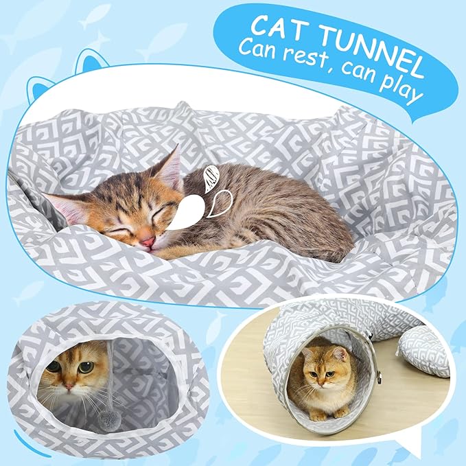 BORPEIN Cat Tunnel Bed, Cat Donut Tunnel, Peekaboo Cat Cave for Indoor Cats Kitty Kitten Crinkle Collapisble Donut Cat Tunnels