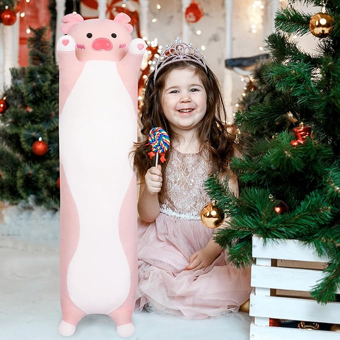 Long Pig Plush Pillow,35.5" Large Pig Stuffed Animal,Weighted Pig Plush,Cuddly Sleeping Hugging Pillows, Soft Giant Body Pillow,Beloved Pig Plush Toy Gift at Birthday