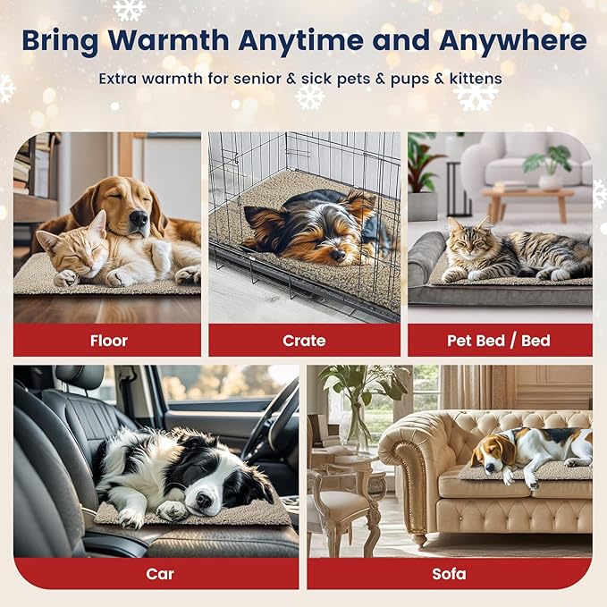 Miguel Self Heating Dog Mat, 48 X 28 inch Self Warming Dog Bed for Indoor Outdoor, Non Electric Dog Pad Thermal for Large Dogs, Washable Crate Mat with Removable Washable Cover (Light Brown,XXL)