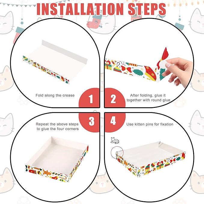 30 Pack Christmas Cat Disposable Cat Litter Box, Foldable Paper Litter Box,Non Clumping Durable and Waterproof,Low Entry Easy Disposal,Portable,Cat (13.6x9.7x1.9 in)