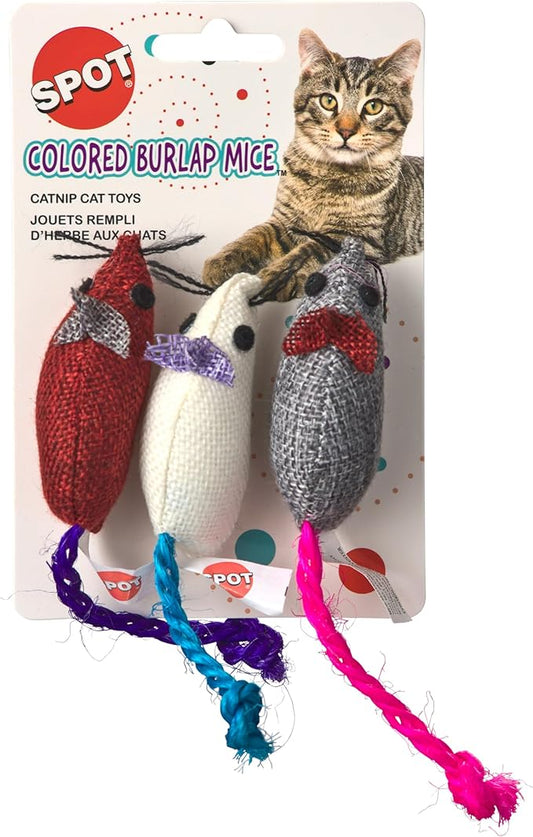 Ethical 3-Inch Burlap Mice Cat Toys in Assorted Colors, 3-Pack
