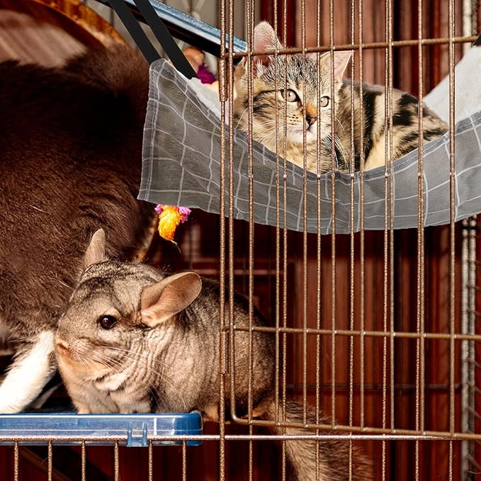 Lainrrew 3 Pcs Cat Hammock, Reversible Cat Hanging Hammock Pet Cage Hammock Soft Plush Cat Bed Double Sided Resting Sleepy Pad with Adjustable Straps for Cats Rabbits Small Dogs Small Animals