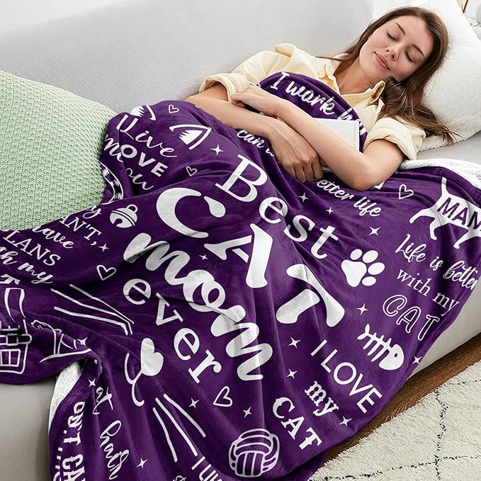 Mosslink Cat Mom Blanket 60"x50", Cat Lover Gifts for Women, Cat Gifts for Cat Lovers, Cat Mom Gifts for Women Birthday, Best Cat Mom Ever Blankets, Christmas Mothers Day Cat Gifts for Cat Mom
