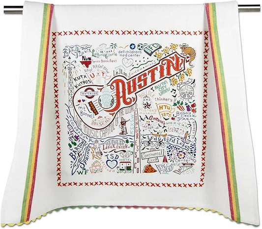 Catstudio Austin Dish Towel, US Geography Souvenir Kitchen Towel, Hand Towels with Original Artwork, Washable for Austin Lovers, Travel Souvenir