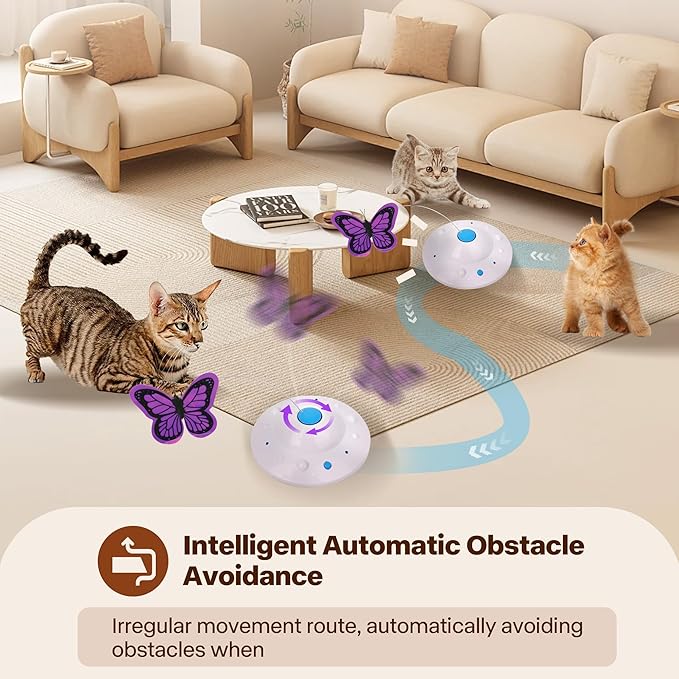 Cat Toys for Indoor Cats 3in1 Interactive Cat Toy with Fluttering Butterfly Led Light Automatic Cat Toy for Bored Indoor Kitten Adult Cats USB Rechargeable Electric Moving Cat Toy