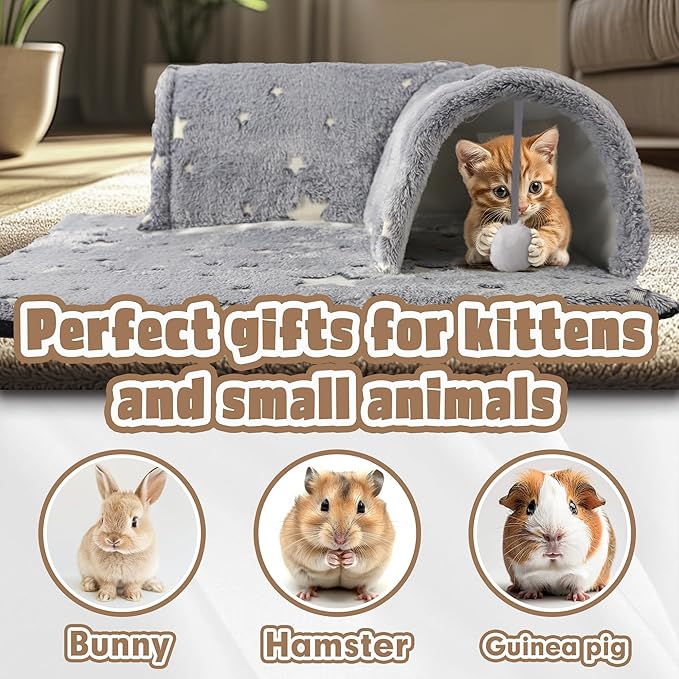 Kitten Tunnel Bed Mat, Glow in The Dark Kitten Bed for Indoor Kittens, Perfect Kitten Gift Toy with 3D Memory Foam, Detachable & Machine Washable, Non-Slip Bottom, Gray S