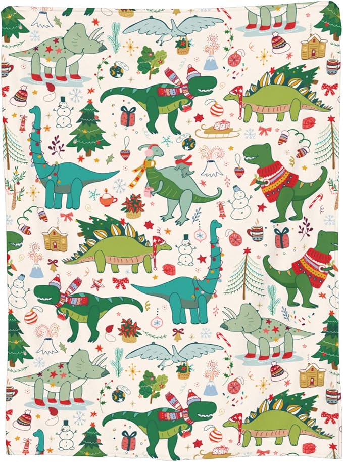 Cute Christmas Dinosaur Blanket Kids Blanket Flannel Lightweight Throw Blankets Gifts for Boys Girls Adults 50"x40"