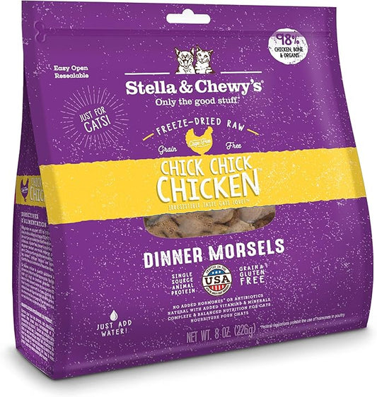 Stella & Chewy’s Freeze-Dried Raw Cat Dinner Morsels – Grain Free, Protein Rich Cat & Kitten Food – Chick Chick Chicken Recipe – 8 oz Bag