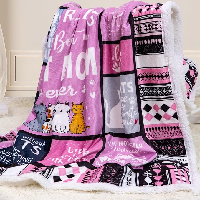 Cat Moms Sherpa Blanket for Cats Lovers Women Best Cat Mom Ever 50" X 60" Soft Throw Blanket Cats Themed Gifts for Women Girls