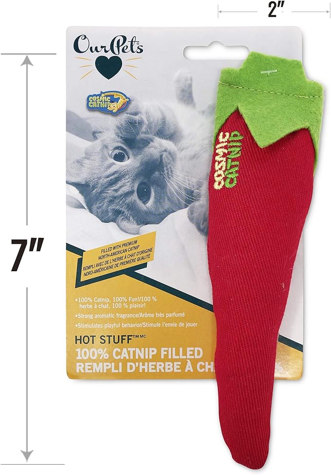 OurPet's 100-Percent North American Catnip Filled Chili Cat Toy-Hot Stuff (Interactive Cat Toy, Catnip Toys for Cats, Cat Chew Toy, Catnip Toys)