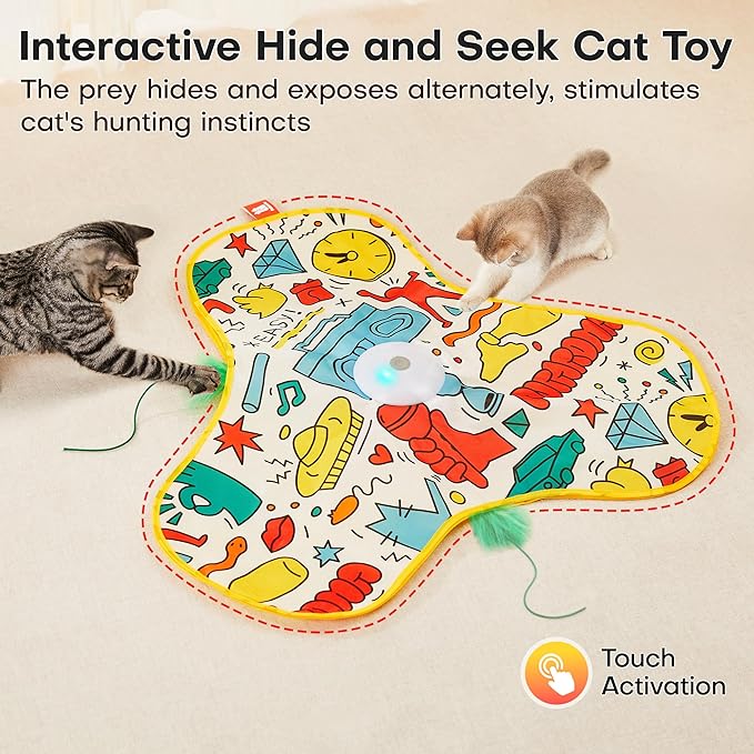 Potaroma Cat Feather Toys Interactive, Unpredicatable in-The-Cover Moving Feather, Hide and Seek Kitten Wand Toy, Rechargeable Automatic Indoor Cat Toy, Exercise Kicker for All Breeds, Graffiti Cover