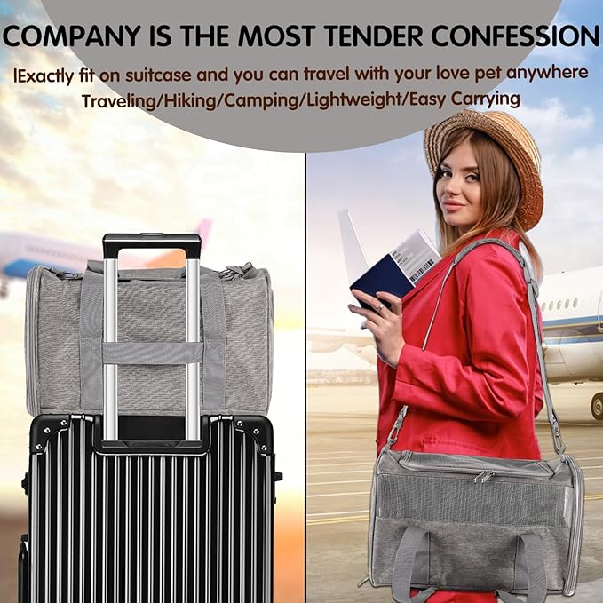 Carriers Soft-Sided Large Pet Carrier for Cats Dogs Small Animals Up to 35Lbs,Top Load Carrier,Ventilated Design,Portable Cat Carrier Airline Approved(X-Large, Grey)