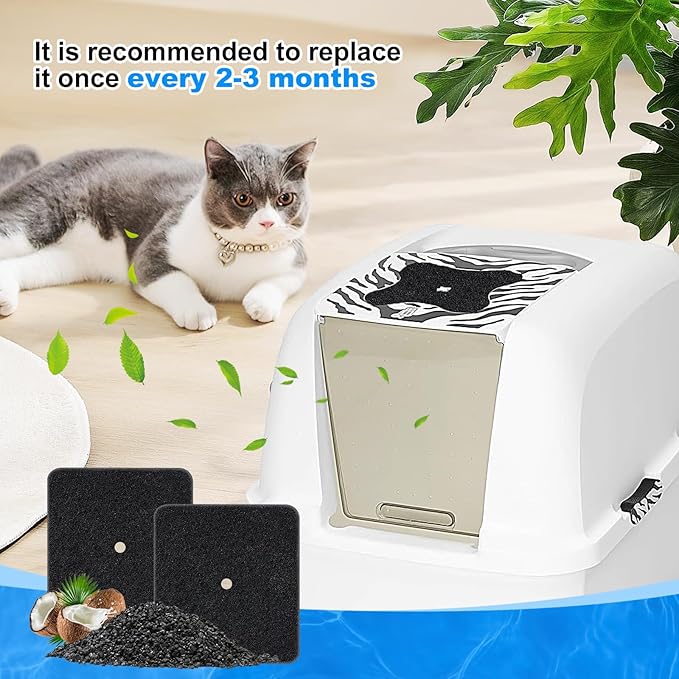 6 Pack Cat Litter Box Replacement Carbon Filters Compatible with Catit Hooded Litter Box, Pre-Cut Activated Charcoal Air Purifier for Cat Litter Pan