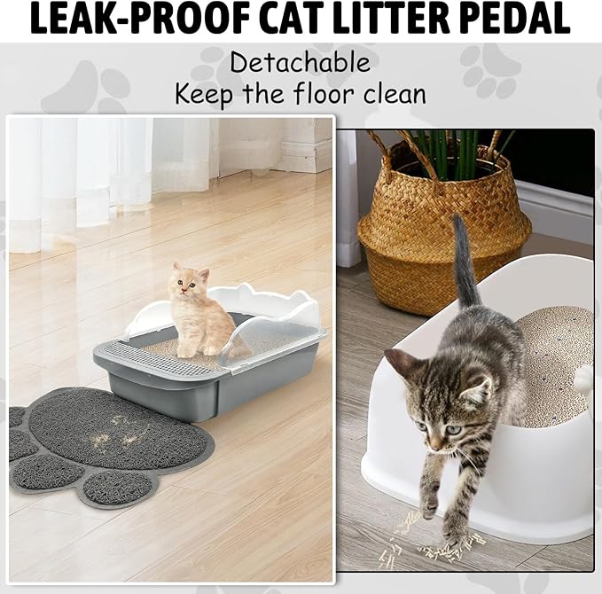 BNOSDM Cat Litter Box with Non-Slip Mat Sifting Litter Box Detachable High Sides, Open Top Litter Pan Pet Toilet with Scoop for Cats, Grey