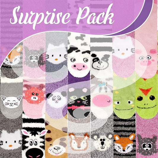 BambooMN Super Soft Warm Cute Furry Animal Non-Slip Fuzzy Cozy Fluffly Crew Winter Home Socks, Value Pack
