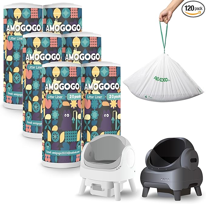 120 Pack Litter Bags Compatible with Neakasa M1, Compatible with PetPivot Open-Top Self-Cleaning Cat Litter Box, Replaced Waste Bags, Automatic Litter Box Liner with Drawstring, 27" x 13"