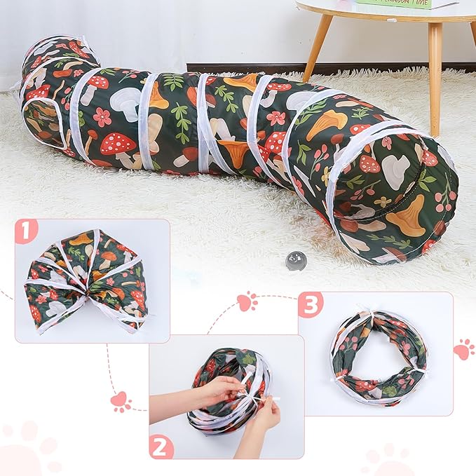 Glittme Cat Tunnel, Cat Tunnels for Indoor Cats, S-Shape Peekaboo Cat Cave with Cat Toys, Foldable Cat Tubes and Tunnels for Cats, Rabbit, Puppy, Guinea Pig