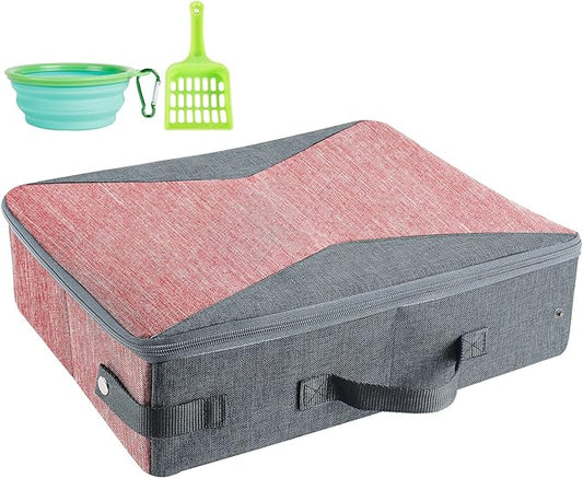 HiCaptain Portable Cat Litter Box with Lid and Handle Standard Portable Collapsible Litter Carrier for Cat (M,Pink/Gray)