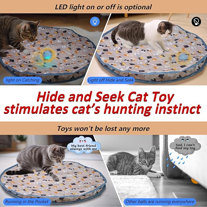Rechargeable Electric Cat Toys, Hide and Seek Kitten Toy, Chirping & Motion Activated Interactive Cat Toy, Hiding Cover Exercise Toy for Indoor Cats/Kitty/Kittens