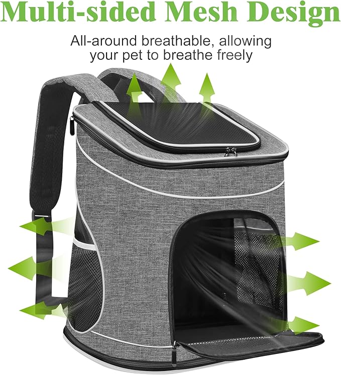 HiCaptain Pet Carrier Backpack for Small Dogs and Cats, Foldable Cat Carrier Backpack with Safety Lock Zipper and Breathable Mesh for Hiking Camping Travel Outdoor Use-Hold Pets Up to 17 Lbs