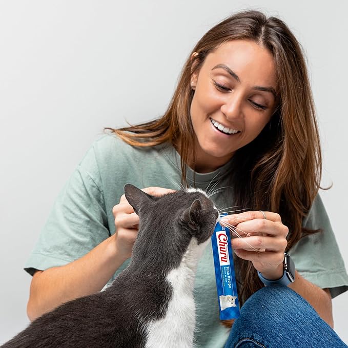 INABA Churu Cat Treats, Lickable, Squeezable Creamy Purée with Vitamin E, 0.5 Ounces per Tube, 120 Tubes Total, Tuna Variety