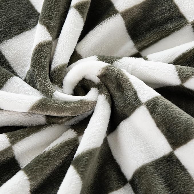 Checkered Throw Blanket | Ultra Soft Warm Fleece Blanket Checkerboard Grid Plush Blanket for Couch Bed Sofa | Birthday Valentine's Day 50"x60" Olive Green