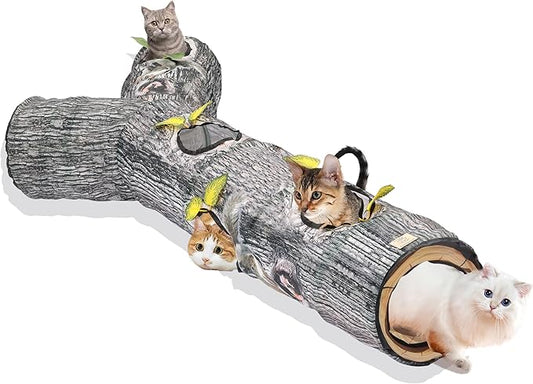 Cat Tunnels for Indoor, Large 3 Way Cat Tube Self Play, Cat Play Tunnel Toy for Indoor Exercise, Collapsible Interactive Peephole Pet Tunnel for Cat Kitty Kitten Puppy Rabbit L 59"